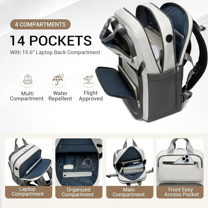 Sac à dos pour ordinateur portable KONO 15,6 pouces, léger, imperméable, antivol, avec poche frontal