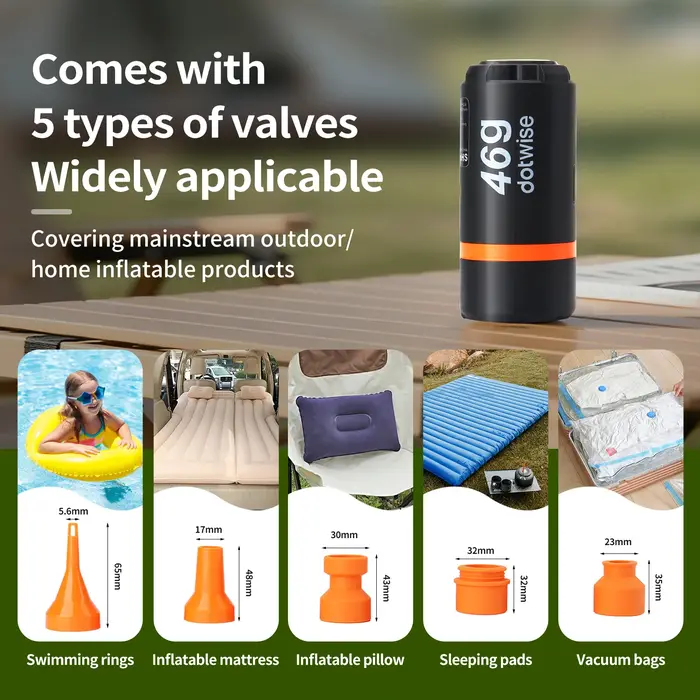 DOTWISE – Mini pompe de gonflage Portable d'extérieur, avec lumière de Camping, 5 buses, adaptée aux