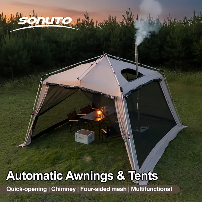 Tente de Camping en plein air avec cheminée