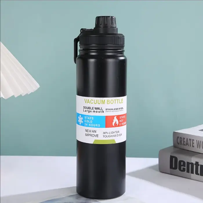 Flacon d'hydratation pour camping et randonnée avec couvercle – Bouteille d'eau en acier inoxydable,