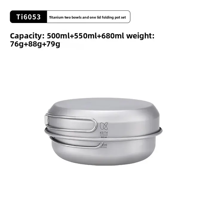 Ensemble de cuisine de camping compact en titane KEITH, 3 pièces, avec poignée pliable et sac de tra