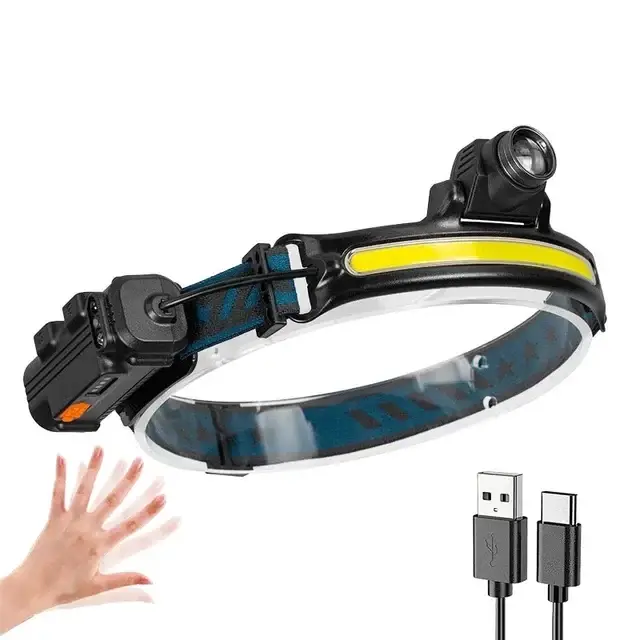 XPG + COB Zoom lampe frontale à Induction USB Rechargeable avec 18650 batterie intégrée LED