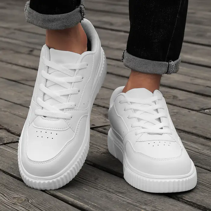 Baskets unisexes toutes saisons, chaussures décontractées pour hommes, chaussures à plateforme épaisse pour femmes, couleur unie, à lacets, chaussures minimalistes pour couples.