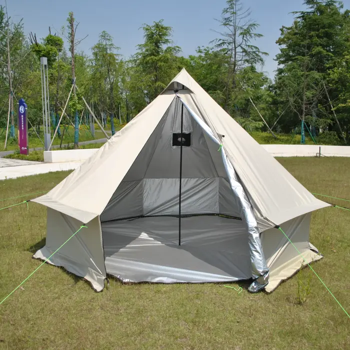 Grande tente chaude pyramide pour 8 personnes, avec cheminée de Camping quatre saisons, poêle à bois