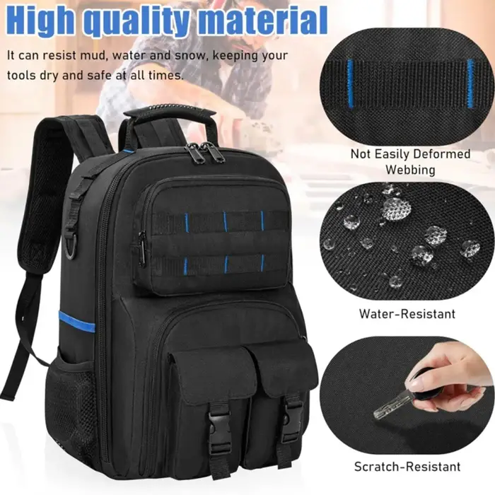 Sac à dos pour outils, sac à outils robuste avec épaulettes rembourrées et organisateur d'outils amo