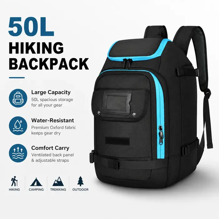 Sac à dos de randonnée 50L avec tissu Oxford résistant à l'eau
