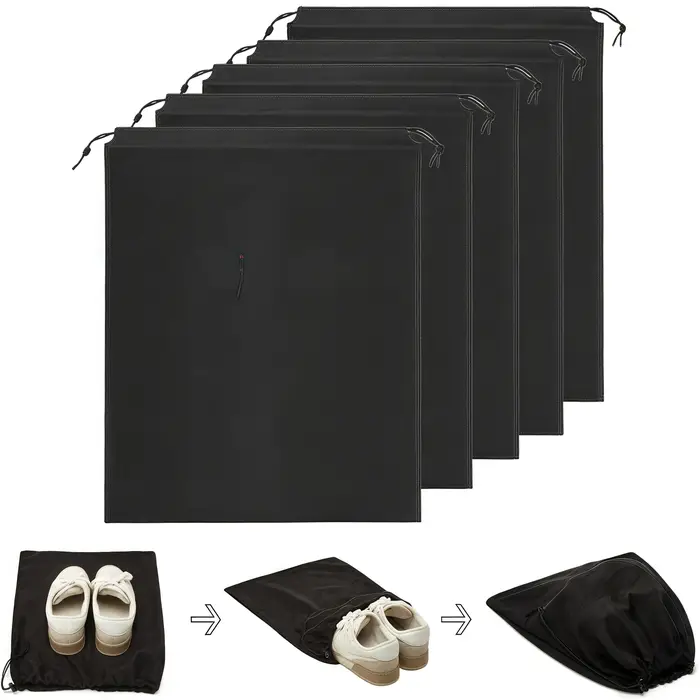 Sac de voyage portable noir 10/5 pièces avec fermeture à cordon-matériau PP durable