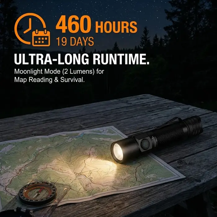 T5 Lampe Torche Tactique 1800 Lumens Double Interrupteur LED USB-C Rechargeable IP68 Police Sécurité EDC