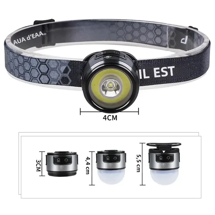 Lampe frontale multifonctionnelle XPG + COB avec crochet magnétique