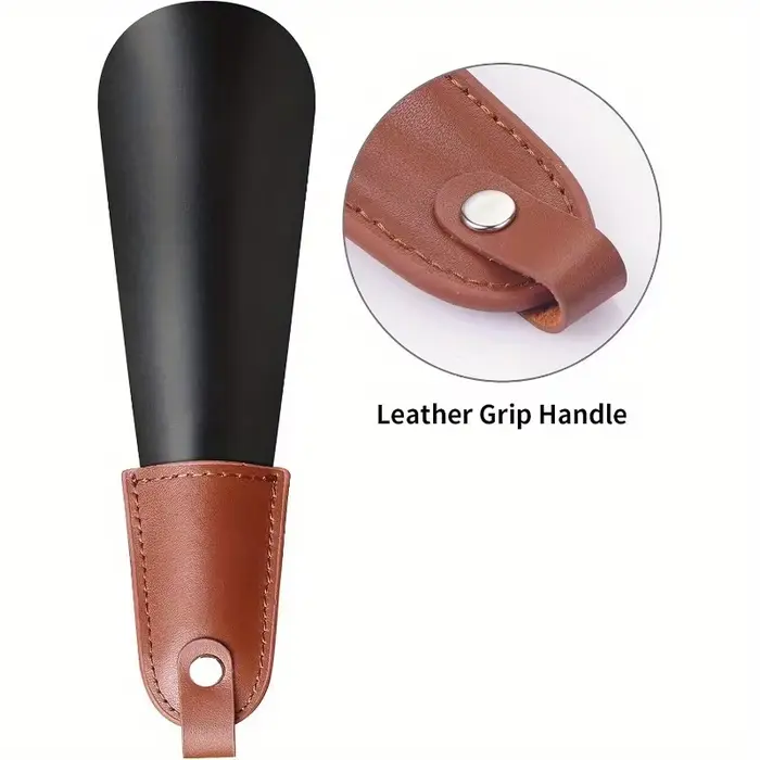 1 chausse-pied en acier inoxydable avec poignée en cuir, le chausse-pied de voyage est facile à transporter et à porter.