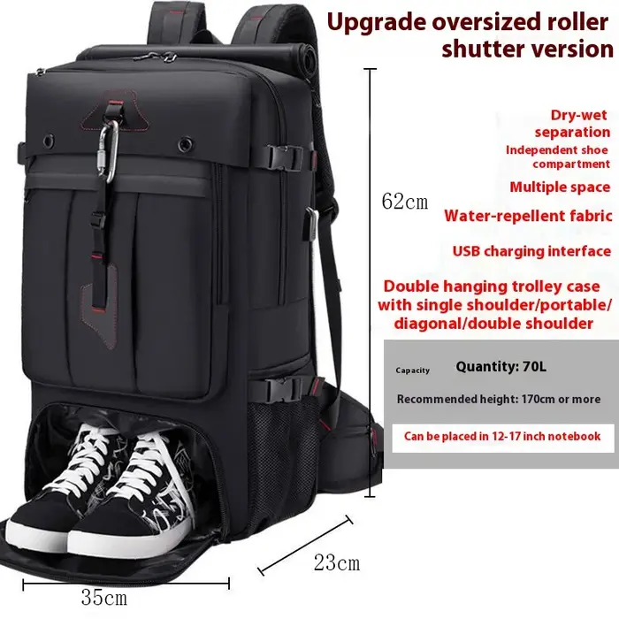 Sac à dos de voyage de grande capacité 50L 70L
