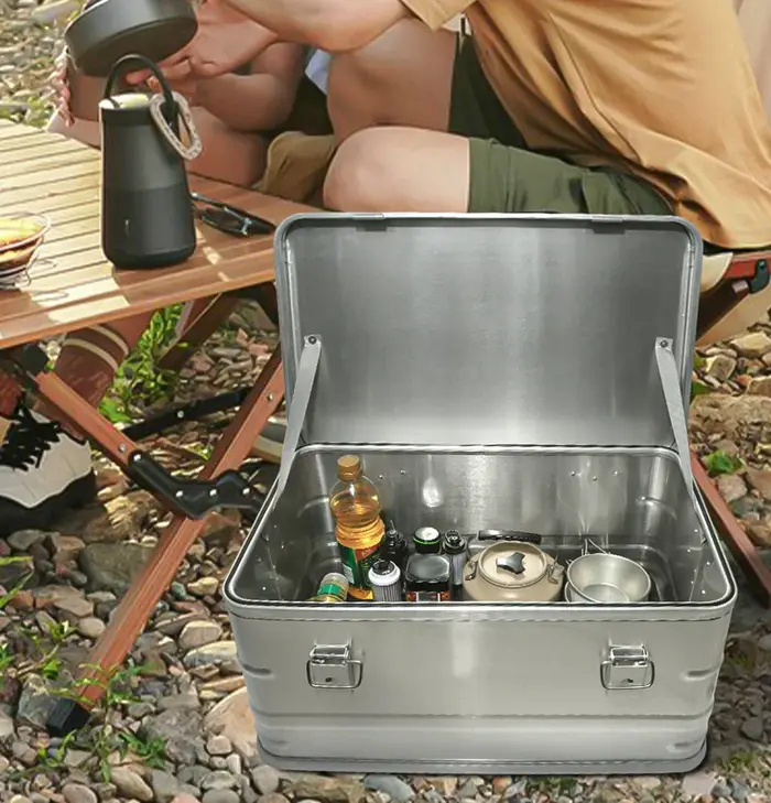 30-80L boîte de rangement extérieure Camping pique-nique voyage en alliage d'aluminium grande capaci