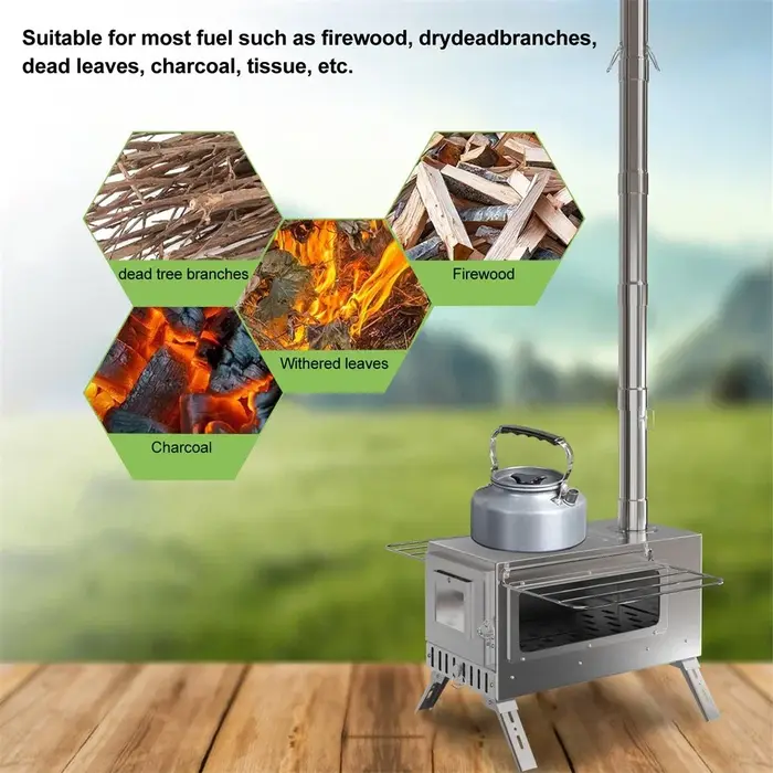 Poêle à tente chaude, poêle à bois unho, poêle à bois portable avec 6 tuyaux de cheminée en acier in