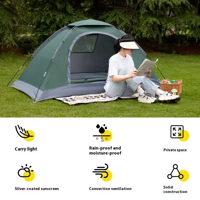 Tente de camping individuelle - 190T polyester argenté