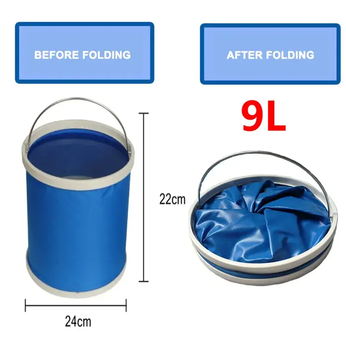 Sac de stockage d'eau 20L/9L, seau pliable imperméable pour la pêche, seau pliable multifonction lég