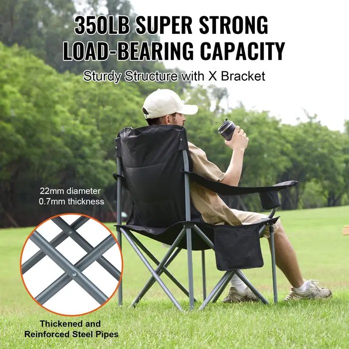 SucceBuy Chaise pliante de camping pour adultes, fauteuils portables à dossier lombaire rembourré av