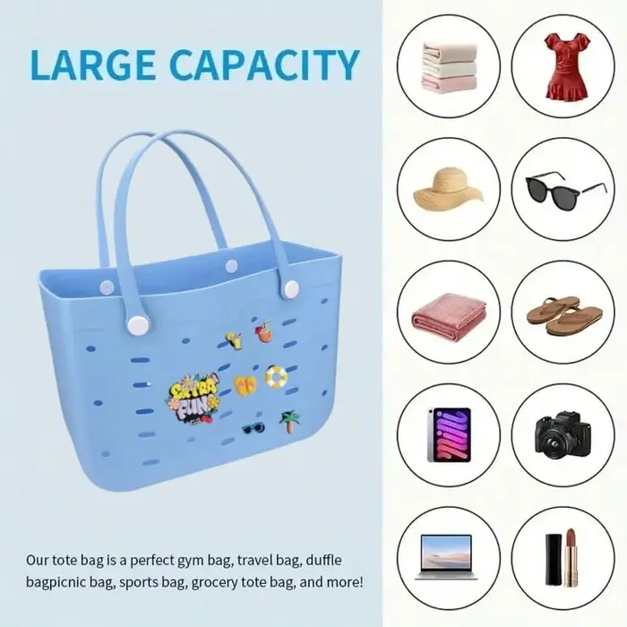 M/L/XL sac de plage mode EVA imperméable en caoutchouc pique-nique panier de rangement voyage Shopping sac à main femmes épaule couleur unie sac fourre-tout