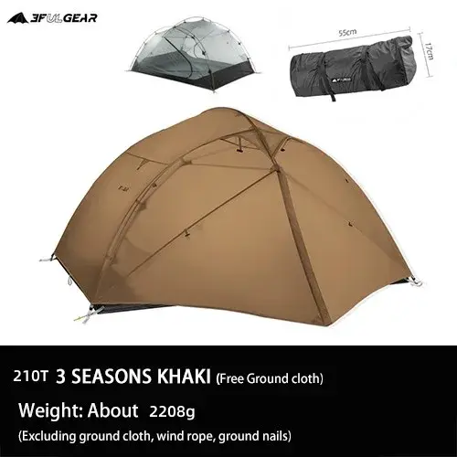 Tente de camping 3F UL Gear Qingkong 3P pour 3 personnes, 4 saisons, revêtement Silnylon 15D avec bâ