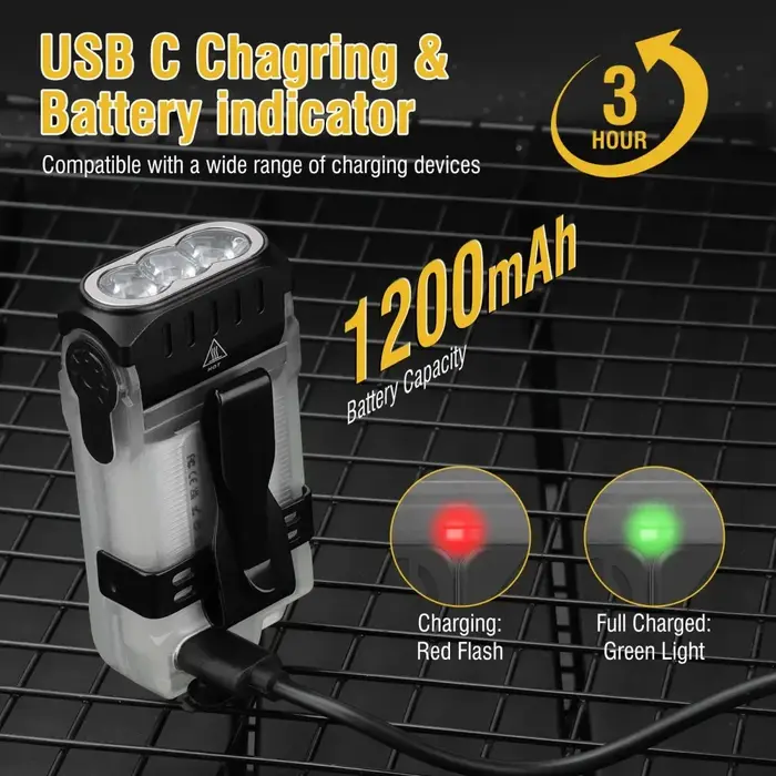 BORUiT V15 1200LM porte-clés LED lampe de poche EDC type-c lampe de travail Rechargeable torche avec