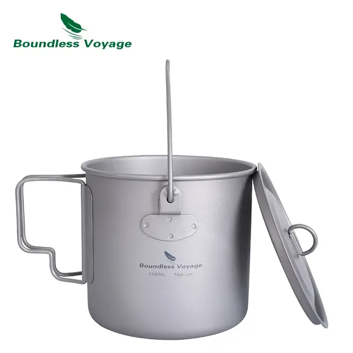 Boundless Voyage-Tasse de camping en titane ultralégère avec couvercle, poignée pliante, tasse de pi