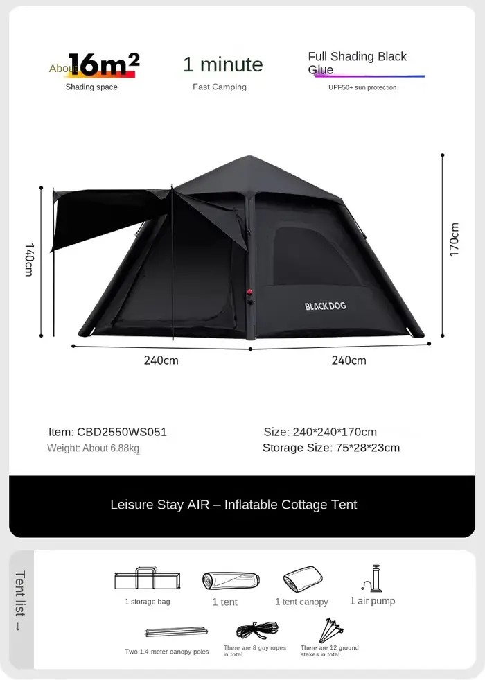 Tente gonflable 16 ㎡   Tente automatique d'extérieur, tente pliante portable, tente de camping imper