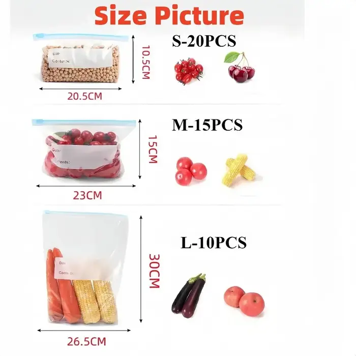 45 pièces sac à fermeture éclair réutilisable Stand Up Zip fermé sac de congélateur en plastique fruits légumes Ziplock cuisine stockage des aliments organisateur pochette