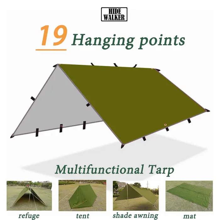Bâche de tente étanche 19 Points de suspension, tente de survie, Camping en plein air, abri solaire tactique 4x4 3x4 3x3, auvent pare-soleil léger