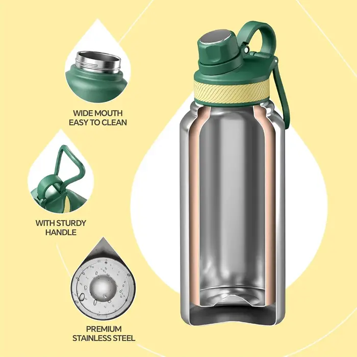 Bouteille d'eau isotherme en acier inoxydable Ideus 40 oz, avec 2 bouchons anti-fuite, bouteille d'eau isotherme pour la randonnée et le cyclisme