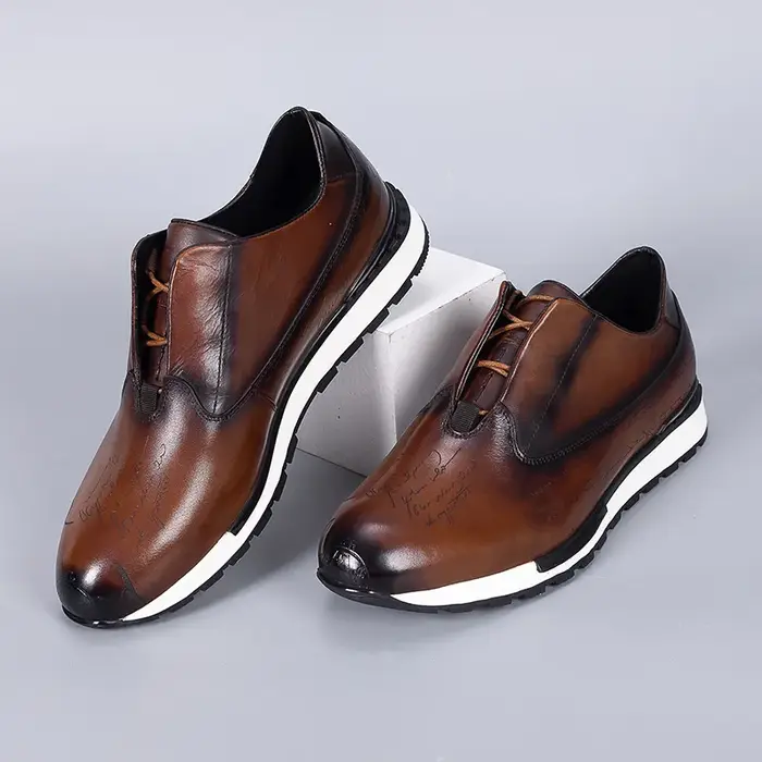 Baskets vintage pour hommes en cuir véritable à lacets