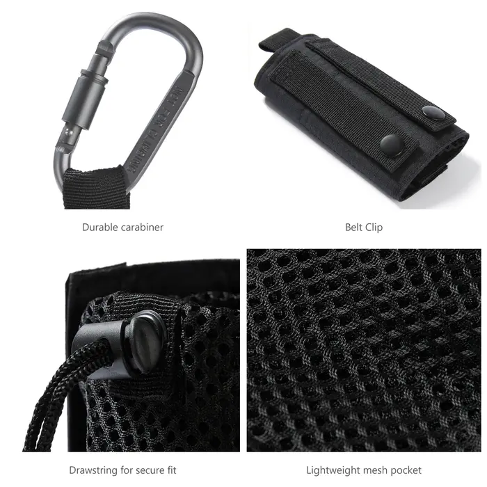 Bassdash pochette pour bouteille d'eau avec sangles Molle pince de ceinture mousqueton sac de support en maille pliable pour voyage pêche chasse randonnée