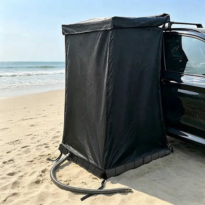 Tente de douche portable pour voiture - Tente de douche latérale pour véhicule avec bac, cabine d'essayage et abri toilettes pour SUV, camping en extérieur