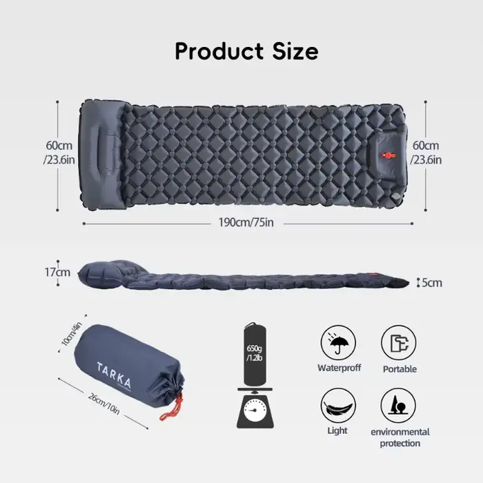 Matelas de camping gonflable avec oreiller