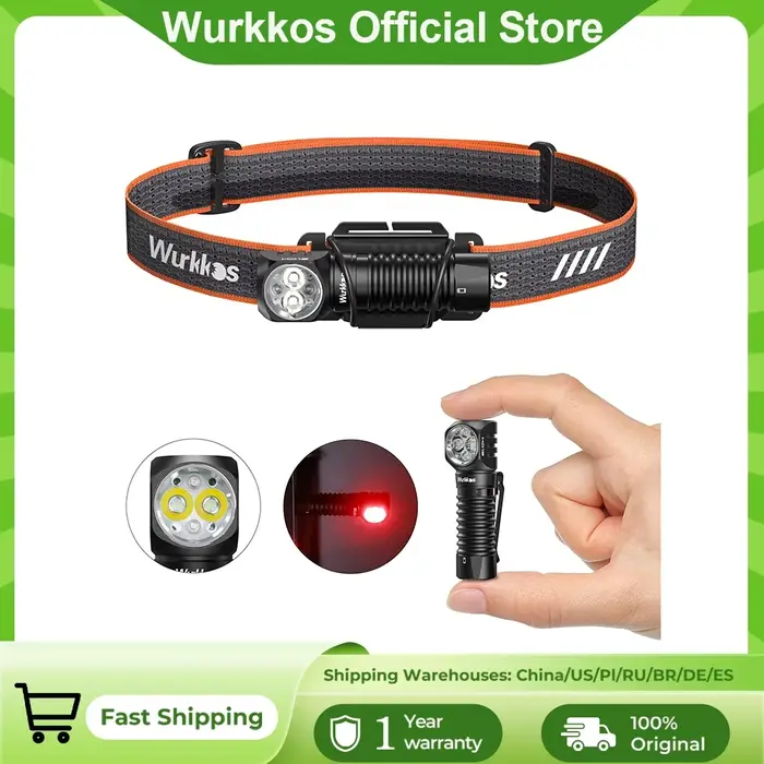 Lampe frontale Wurkkos HD12 850 lumens avec lampe torche à lumière rouge et clip magnétique, idéale