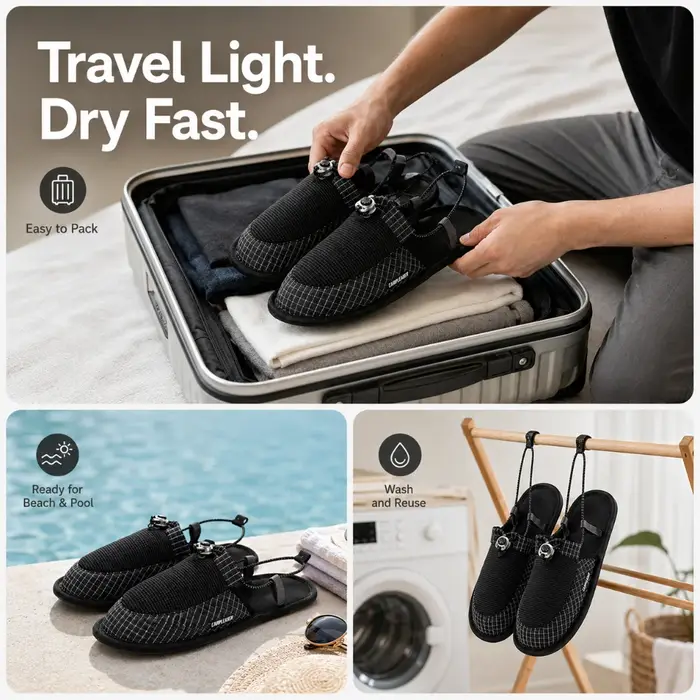 CAMPLEADER Chaussons de camping pliables légers, séchage rapide, antidérapants, chaussures aquatiques pour la plage, l'hôtel, les voyages en avion, le camping