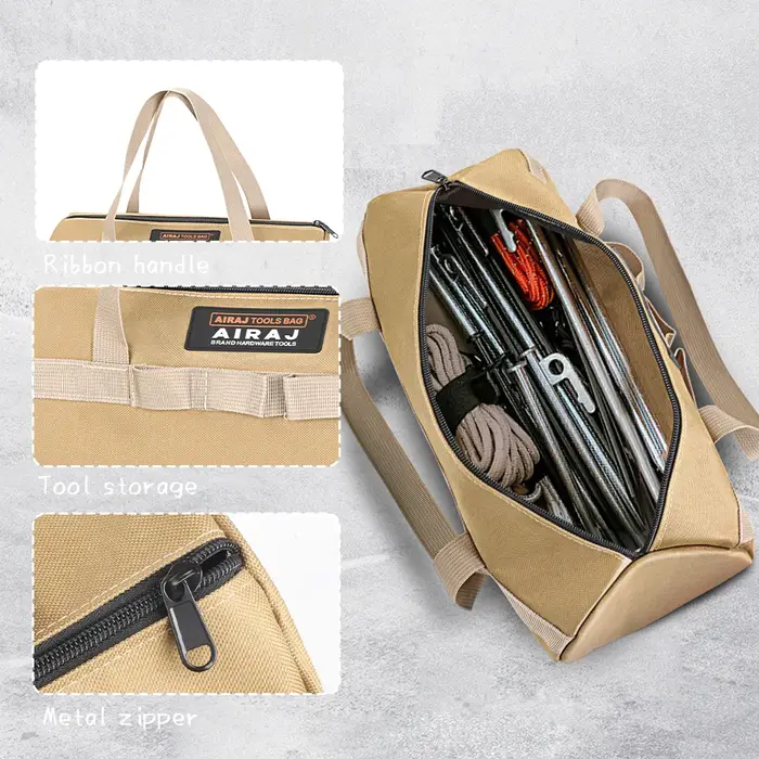 AIRAJ – sac de rangement d'ongles au sol en toile, sac de transport de marteau Portable, sac à outils étanche de grande capacité, organisateur de fournitures de Camping