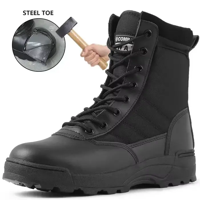 Bottes à bout en acier pour hommes, bottes tactiques d'extérieur pour randonnée dans le désert, résistantes aux coups de couteau, chaussures de sécurité pour le travail, chaussures de Protection
