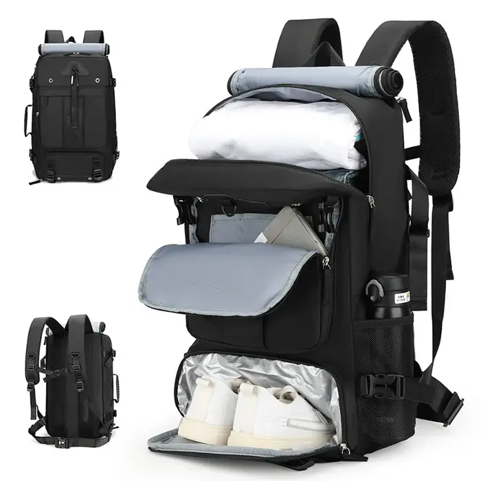 Sac à dos grande capacité 60L pour homme, extensible, pour voyage en extérieur, avec compartiment à chaussures, modèle 2026