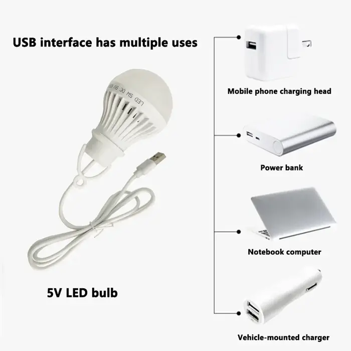 3W 5W 7W USB lampe ampoule Portable Camping lanterne