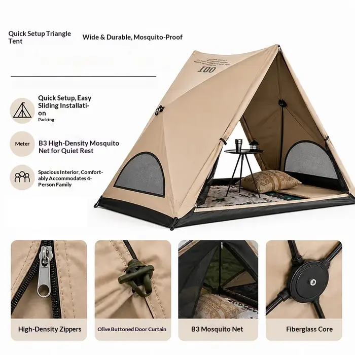 Tente triangulaire automatique, tente de camping d'extérieur qui se déplie en seulement 3 secondes. Imperméable et résistant aux UV.