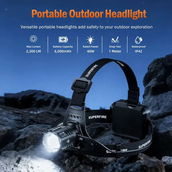 Lampe frontale LED puissante SUPERFIRE HY02