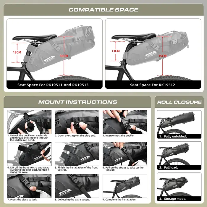 Bal inowalk-Sac de dégager de vélo étanche, sac de queue de vélo pliable, sac de rangement soufflé p