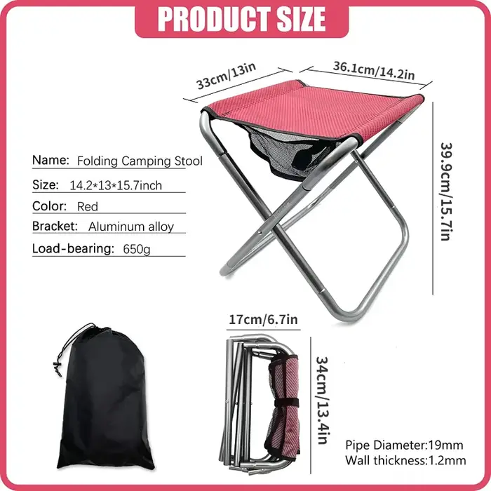 Siège de tabouret léger en alliage d'aluminium pliant portable avec sac de transport, 16 "de haut, p