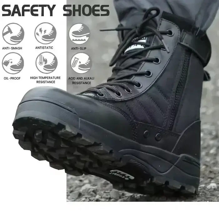 Bottes à bout en acier pour hommes, bottes tactiques d'extérieur pour randonnée dans le désert, résistantes aux coups de couteau, chaussures de sécurité pour le travail, chaussures de Protection