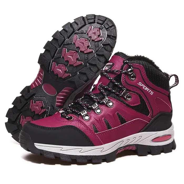 Bottes de randonnée d'extérieur grande taille pour hommes et femmes, antidérapantes, à lacets, pour l'escalade, hiver, noires, chaudes, en fourrure, taille 42, chaussures de trekking et de randonnée.