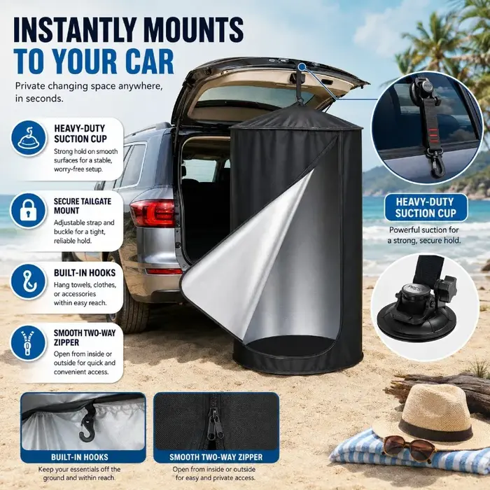 Tente de confidentialité pop-up à montage rapide pour hayon de SUV, imperméable, portable, servant de cabine de change, d'abri de douche et de toilettes.