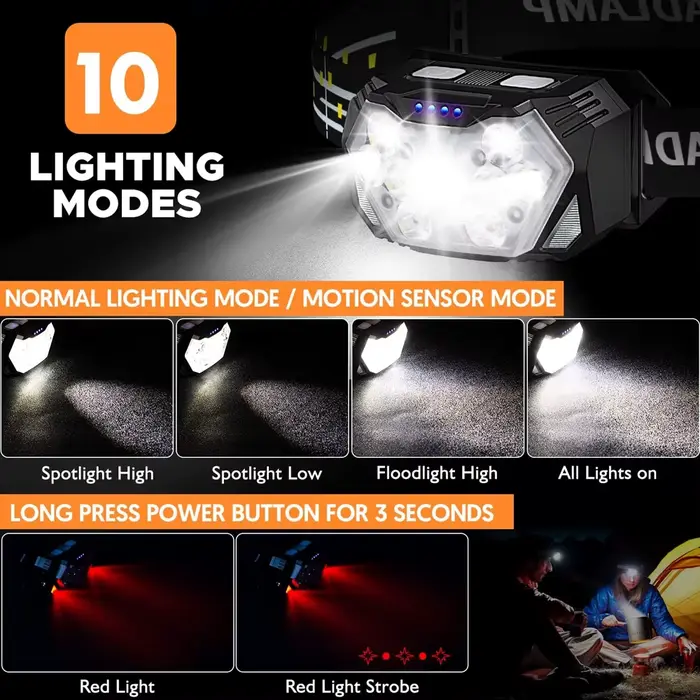 Phare LED Ultra lumineux avec lumière rouge lampe frontale Rechargeable par Usb en plein air course randonnée Camping