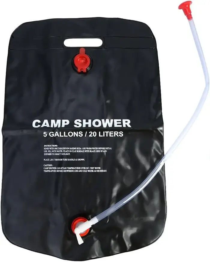 Douche solaire portable 20L pour camping et randonnée – Solution de chauffage d'eau extérieure