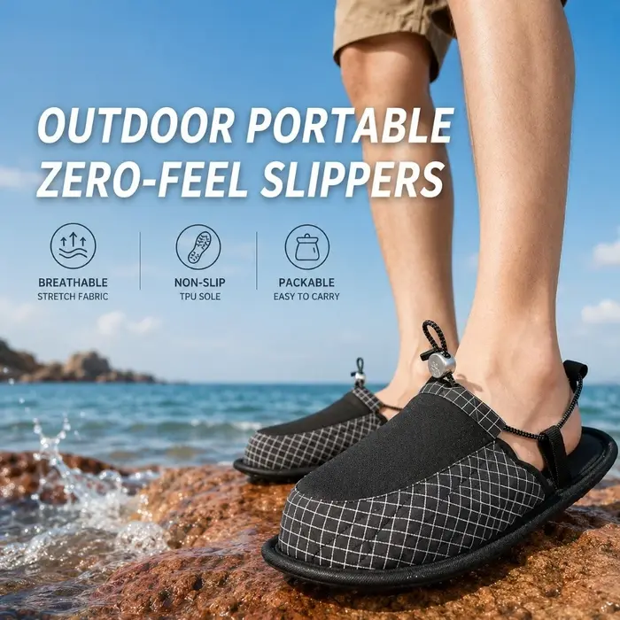 CAMPLEADER Chaussons de camping légers et pliables, chaussures aquatiques antidérapantes à séchage rapide pour la plage, l'hôtel, l'avion, les voyages et le camping