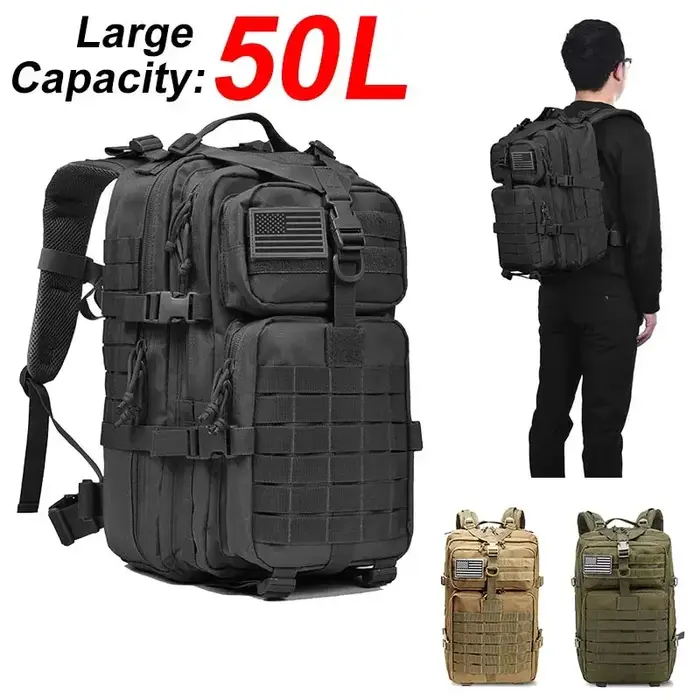 50L grande capacité hommes sac à dos tactique 3P Softback extérieur étanche Bug sac à dos randonnée 