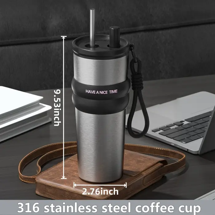 Bouteille isolée sous vide en acier inoxydable avec paille, Thermos anti-fuite pour chaud et froid, bouteille d'eau Portable pour les voyages et le sport